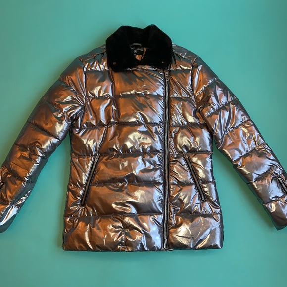 Missguided Metallic Puffer Aviator Coat - Picture 2 of 8